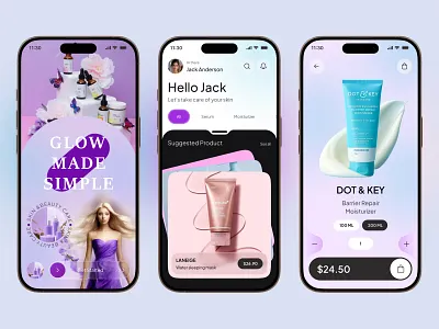 GlowCart – Beauty Product E-commerce App UI ai beauty app design android app designer app design appdesign beauty app e commerce ecom app design ecommerce app concept ecommerce design market palce minimal mobile mobile app design mobile ux product design skincare ui ui designer uiux web.3 e commerce apps