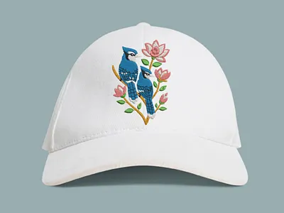 Flower Branch Couple Blue Jays Bird bird bird embroidery bird embroidery logo bird logo blue jay embroidery embroidery design nature nature embroidery