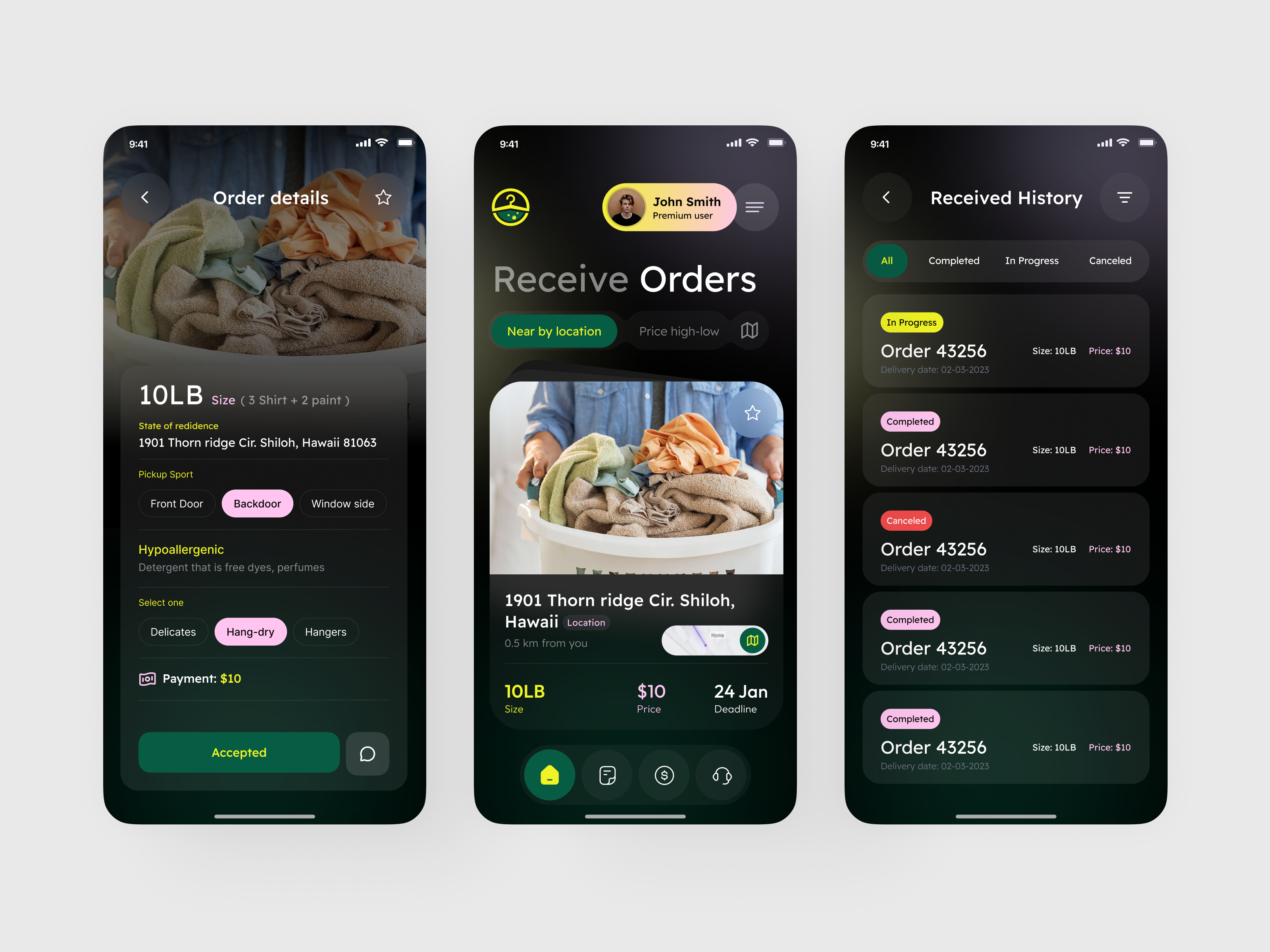 Laundry Pickup & Delivery App - Service Management UI app app design delivery service app ios app design ios laundry app design concept laundry delivery app design laundry pickup delivery app laundry service app mobile mobile laundry app interface on demand laundry app ui product design service booking app service booking app ui service management ui