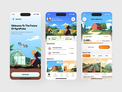 Smart Farming App | AgriPulse Mobile App UI agriculture dashboard ui agriculture mobile app agrotech app ui app app design farm management app design farm monitoring mobile app green tech greenhouse management app ui ios app design iot agriculture mobile product design saas mobile app smart farming mobile app ui ui ux design
