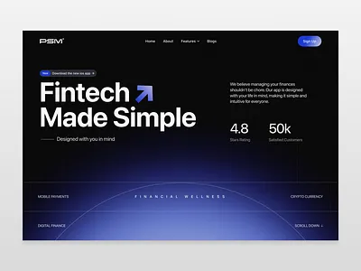 Hero section design for a fintech product. app design product design ui design web design