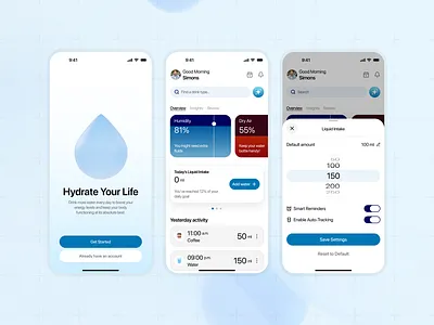 Water Tracker App android app best blinxpace design fitness health illustration ios java medical modern product simple tech ui ux water