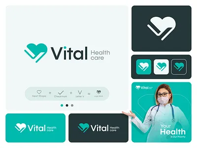 Vital – Health Care Logo Design brand identity checkmark logo clinic dribbble health care logo design health logo healthcare healthcare logo heart logo hospital logo letter v logo logo logo design medical logo minimal logo modern logo v heart logo v logo wellness logo