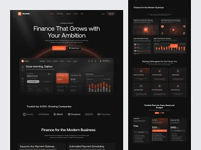 SaaS Website - Fintech Landing Page bank banking dark mode finance finance management tool finance website landing page landing page design modern design modern saas website oripio saas saas ui saas website uiux web design website