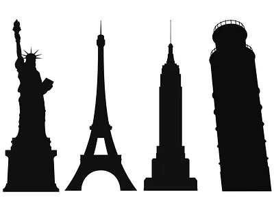 International Travel Landmarks Silhouette Collection brochure design destination marketing educational graphics famous landmarks global monuments graphic design iconic architecture infographic elements logo inspiration poster template presentation visuals print design tourism advertising travel branding travel landmarks website header world landmarks silhouette