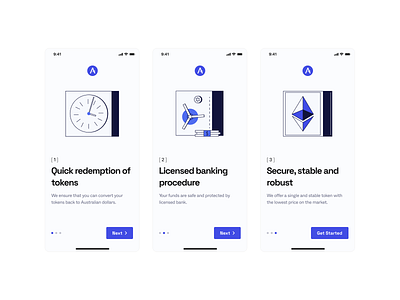 AUDT Mobile Onboarding app design blockchain crypto ethereum fintech app minimal
