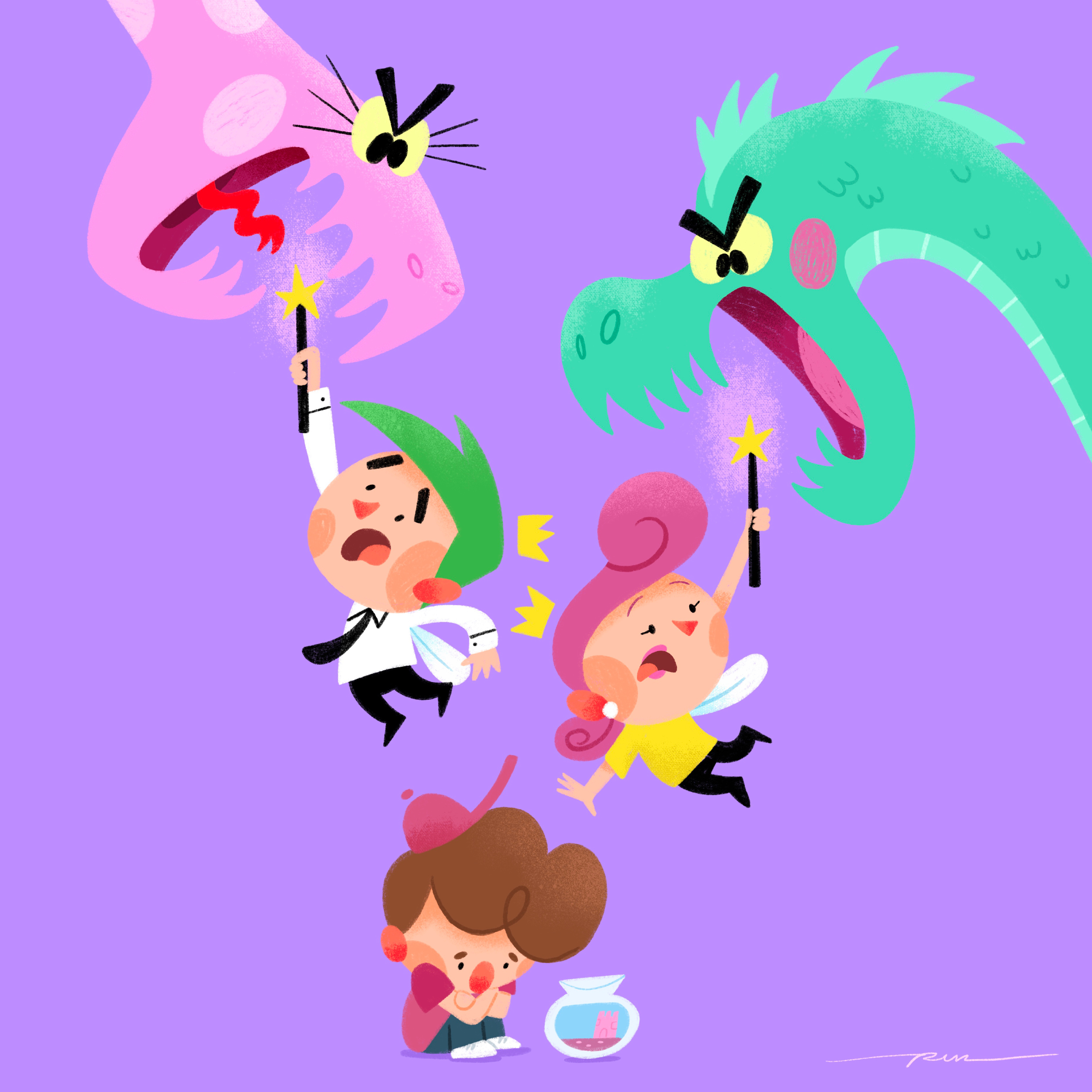 Fairly Oddparents bowl cartoon character color cute design dragon fairly fanart fish illustration magic nick nickelodeon oddparents