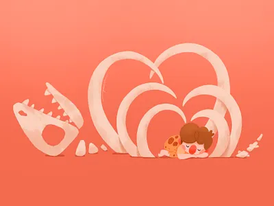 What is dead and gone cartoon character color cute design dinosaur fossil illustration skeleton