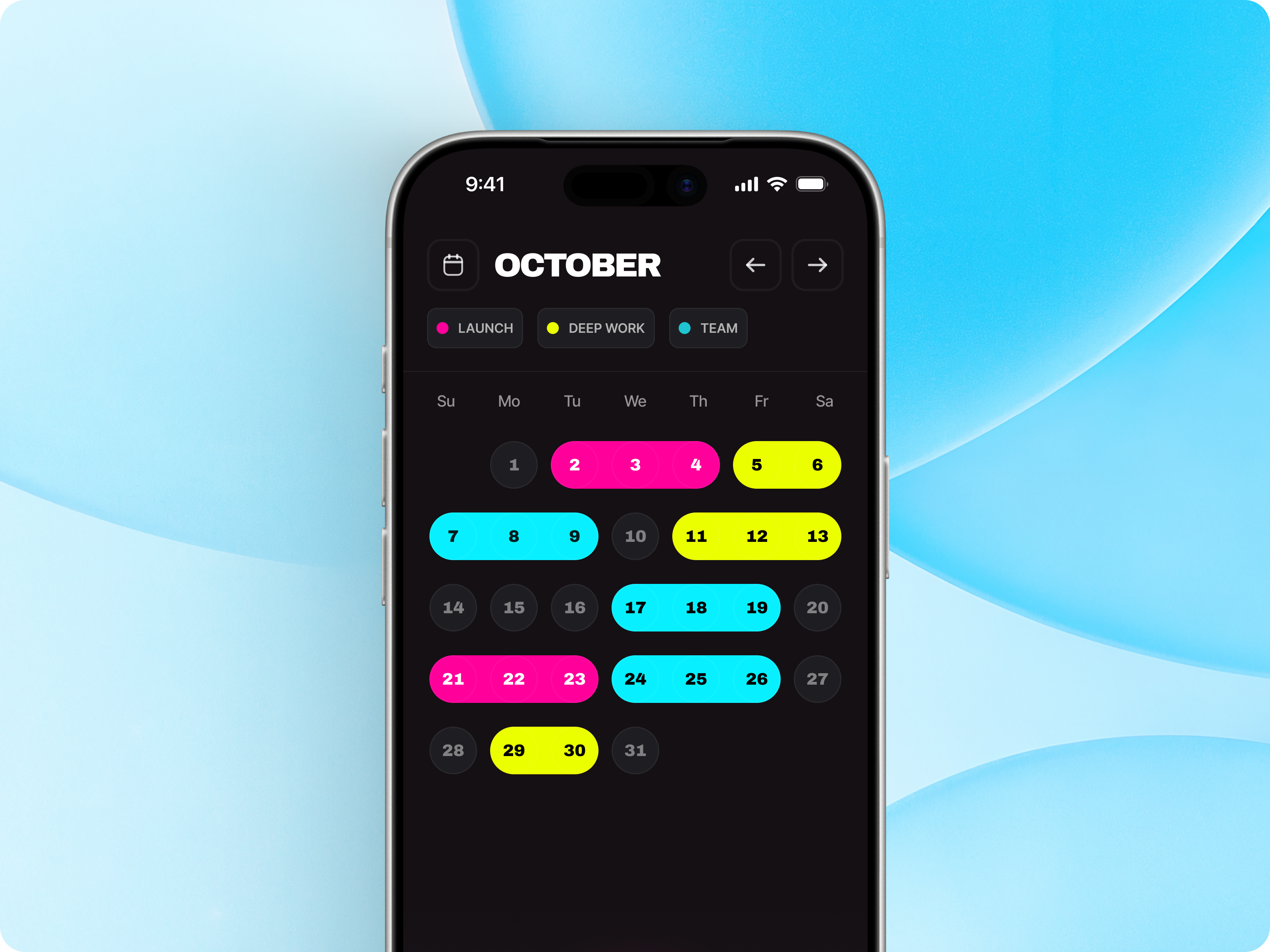 Color-Coded Calendar UI for Productivity (Rebound) calendar clean design color coded mobile app mobile ui organization productivity ui ux work