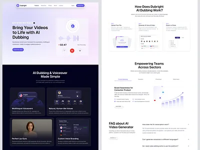 AI Video Dubbing Platform: Multilingual Voiceover & Lip Sync ai ai saas app ai voice ai web saas app design artificial intelligence gradient illustration landing page landing page app product design saas saas design saas landing page saas web design sdfv web design web saas design website website design
