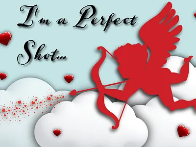 Valentine's Day - "I'm a Perfect Shot" postcard card cupid fun graphic design greeting card hearts holiday card kylie earls kylie mcferrin postcard ui ux valentines day