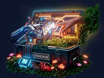 Humanity VS AI Case 3d animation betting branding casino cs go design gambling gift box graphic design igaming illustration logo lootbox motion graphics opencase pubg rust ui win