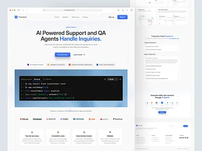 Fluentech - AI SaaS Landing Page ai ai agents ai landing page ai saas automation platform cansaas clean customer support ai design interface landing page modern design qa automation saas tech startup ui ui design ux ux design web design