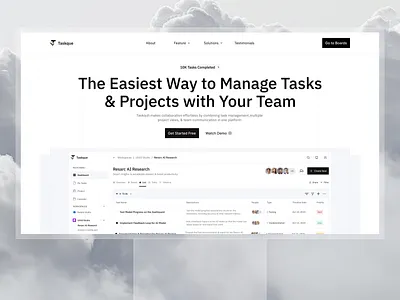 Taskque - Task Management Dashboard Landing Page clean custom graphical dashboard graphic design graphical landing page motion graphics motion ui saas task management team management ui ui interaction uigo ux website