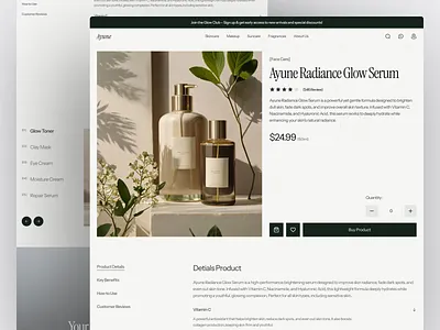 Ayune - Skincare E-Commerce Product Details Page beauty details page e commerce ecommerce face facial health landing page product purchasing shop shopify skincare store tone ui ui design web design website