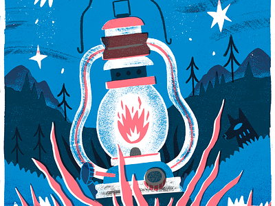 Lantern camping design fox illustration lantern outdoors owl procreate risograph texture