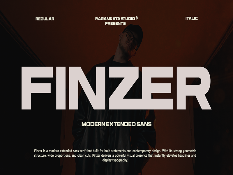 Finzer – Modern Extended Sans bold branding display event extended font fonts geometric headline logo magazine minimalist poster wide
