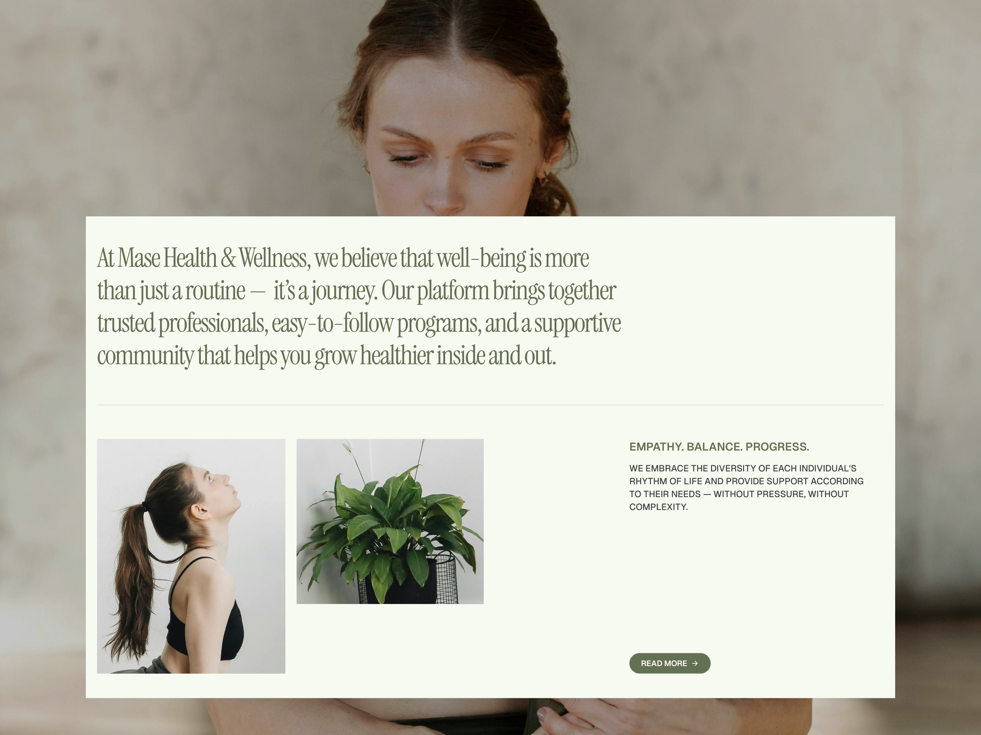 Mase - Health & Wellness Landing Page animation branding clean editorial graphic design green health jitter soft typography ui ui ux design wellness