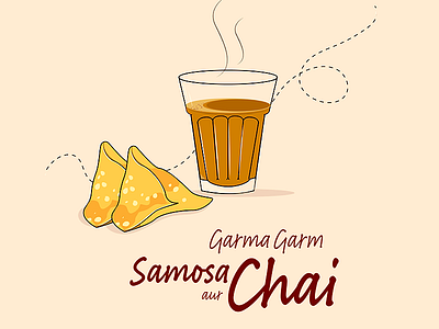 Chai & Samosa app art artist branding chai design food graphic design icon illustration india junk logo samosa streetfood strokes typography vector