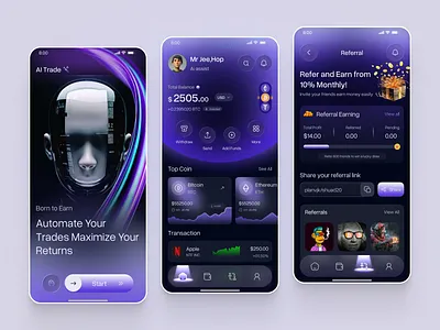 AI Crypto Trading & Smart Investment App ai ai trading ai trading app app automate trade crypto investment earning app mobile mobile app profit app trading dashboard web3 finance
