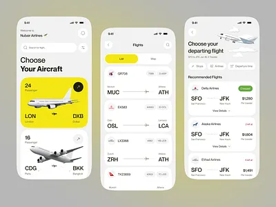 Nubair — Flight Booking Exploration Mobile App 3d android app booking business class exploration first class flight flight tickets flights ios app mobile mobile app plane premium ui travel app travel ui traveling ui uiux ux
