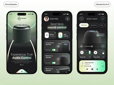 Smart Speaker Control App UI ai ai app blue device control device management home loudspeaker microphone mobile app mobile app template power app speaker ui ui design ui design template uiux
