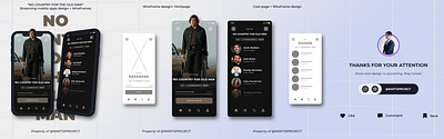 "NO COUNTRY FOR THE OLD MAN" Streaming Mobile app design + WF app branding design film mobile ui uidesign