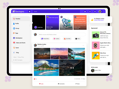 Introducing Sociopro Timeline! 🎉 application codecaynon creative creativepeoples dashboard design envato landing page product responsive social network timeline ui user interface ux