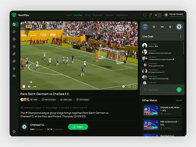 NextPlay - Sport Live Dashboard Log In page football web design