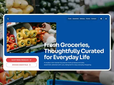 🛒 Plainmarket • Grocery Store Website bento bento card bento design bento insight bento section block color bold color design essentials fruits grocery grocery store mini market pop color store ui ux vegetables web design
