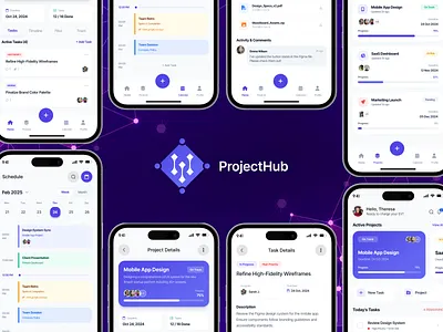 ProjectHub - Project Management App cleanui design designsystem figma minimal mobileappdesign modernui projectmanagement taskmanagement ui ui design uiux ux workflow