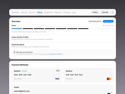 Billing - Made with SnowUI dashboard ui kit