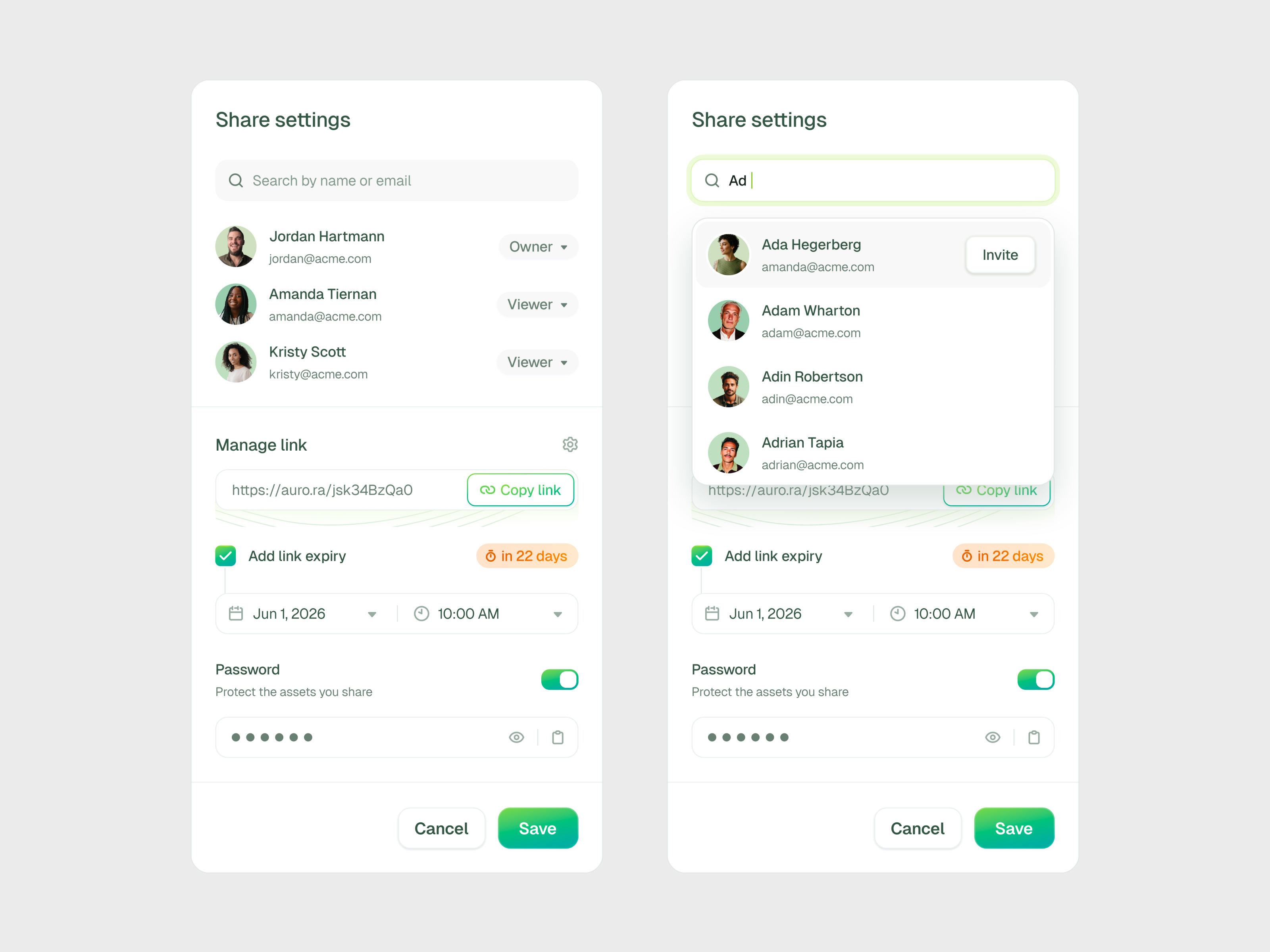 Share Settings design system link expiry manage link modal pop up share dialog share settings share ui ui ui components ui design ui dialog user interface