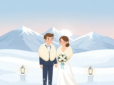 Rustic Winter Wedding Scenery Vectors christmas cozy holiday illustration landscape landscape illustration snow travel vector wedding winter