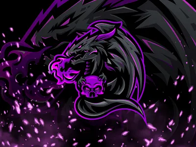 Dark Dragon Skull Mascot Logo with Purple Flame aggressive logo cyberpunk style dark dragon dark fantasy demon logo dragon logo esports logo fantasy emblem fantasy logo fierce mascot gaming clan logo gaming mascot gothic logo modern mascot mythical creature neon purple powerful logo purple flame skull logo streamer logo