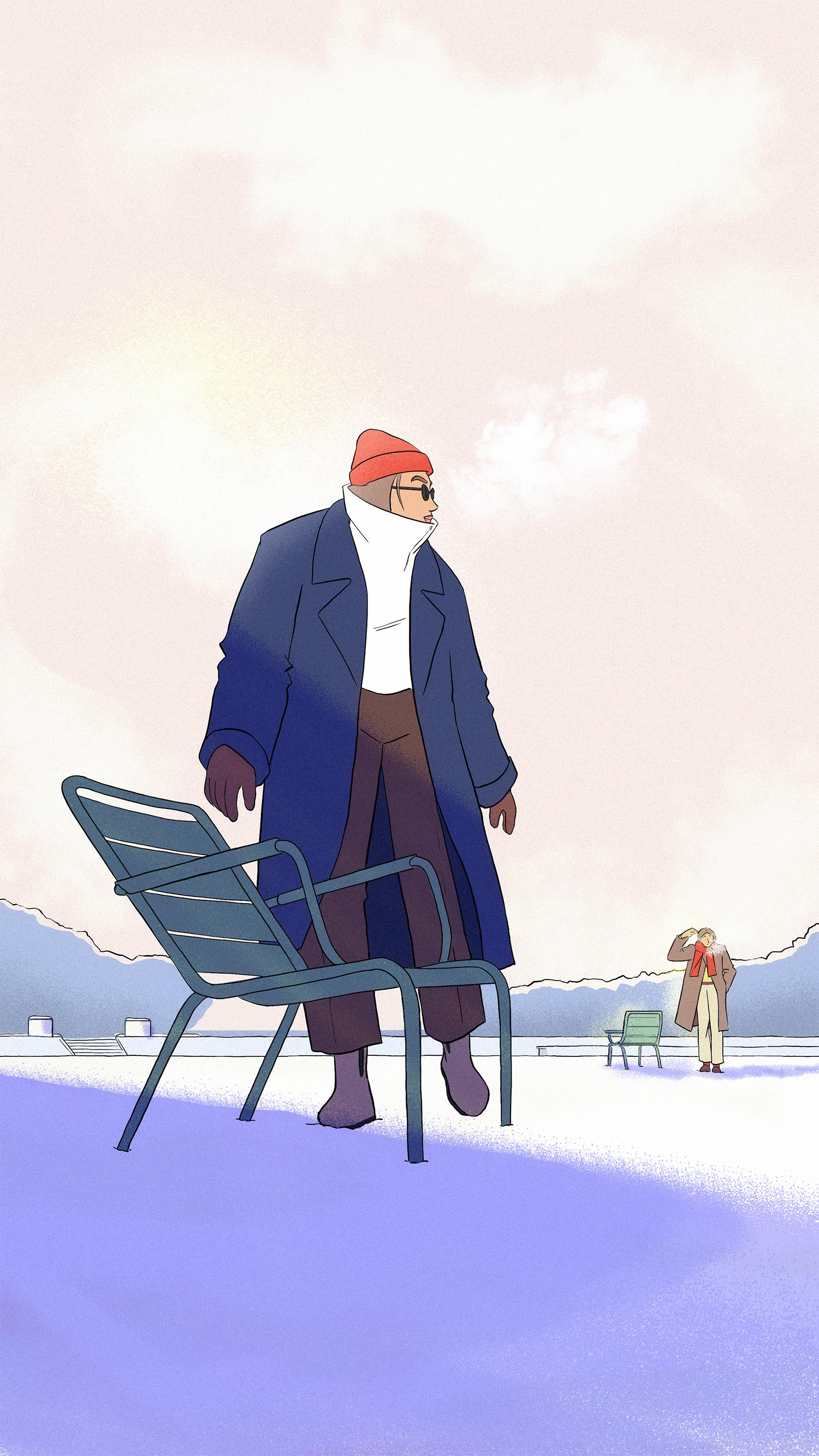 Winter at the park colour design drawing fashion illustration paris snow style winter