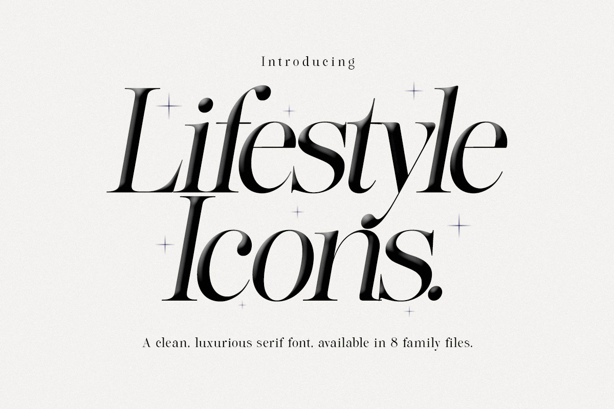 Lifestyle Icons | 8 Font Files adobre illustrator adobre photoshop creative market family font modern regular serif slant smooth typeface