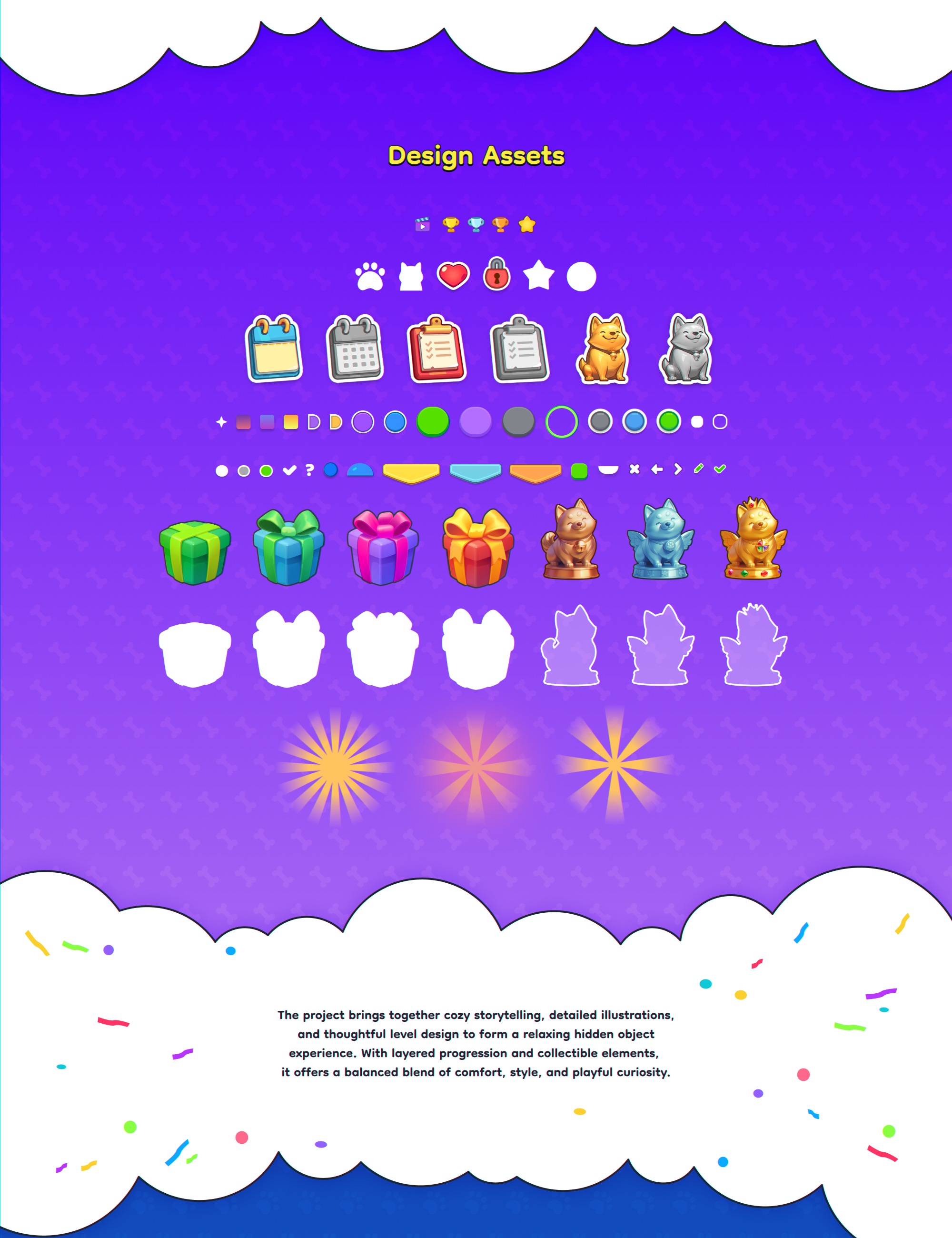 UI Assets ads bronze button calendar cup dog game assets game elements game kit gold hidden object icons present silver statuette ui kit