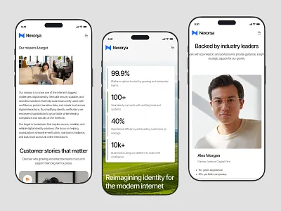 Nexorya – Mobile Responsive About Us Experience app design interface mobile product service startup ui ux web