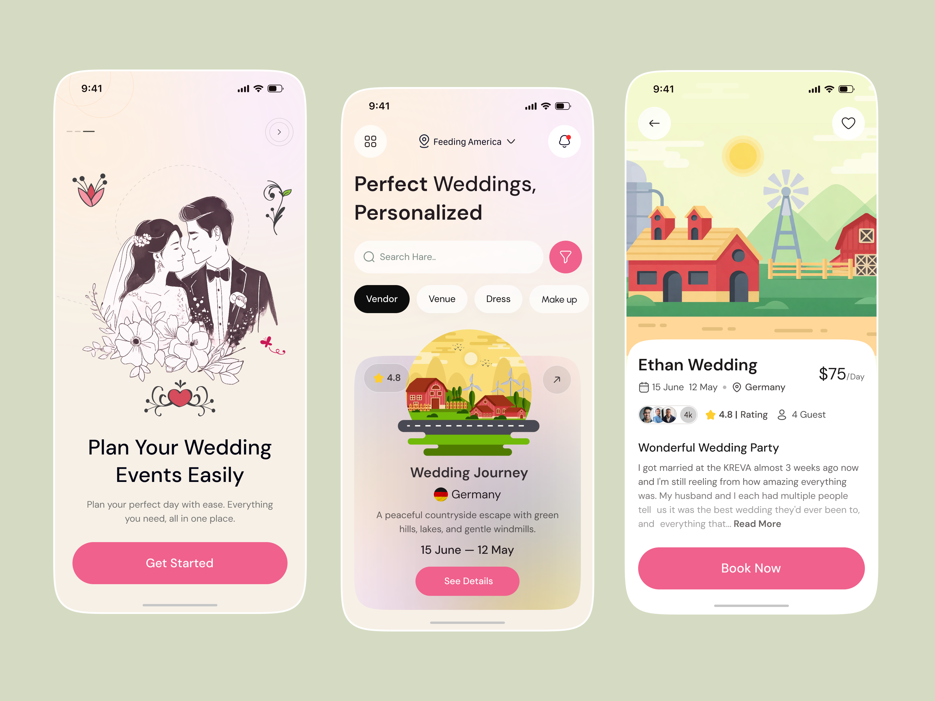 Wedding Planner Mobile App application design booking app event booking event planning management app mobile mobile app mobile app design project ui ux design wedding app wedding planner app