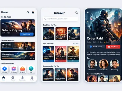 Modern Flat Entertainment App UI Design | Movie Streaming Mobile app design entertainment app figma design flat design ios app mobile app mobile app design movie app ott app product design streaming app ui