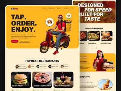 BiteGo - Food Delivery Landing Page eating ecommerce food food and drink food delivery food delivery app food delivery application food delivery landing page food delivery service food delivery website food order homepage landing page landing page design restaurant shipping uiux design web design website concept website design