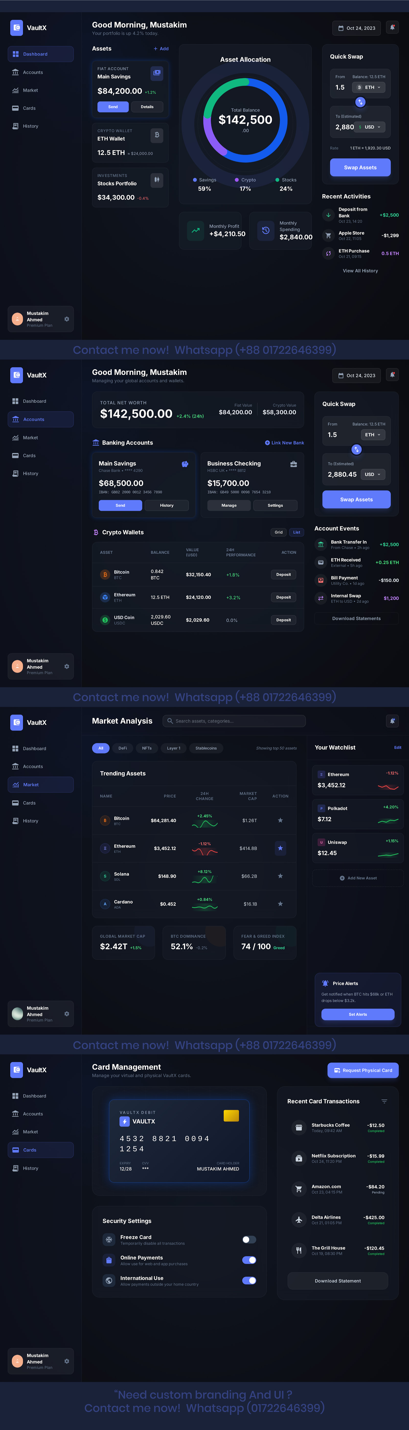 Crypto Banking Dashboard UI Design banking branding crypto dashboard design fintech graphic design graphixcarry logo mustakimahmedrezwan ui ui design wallet app