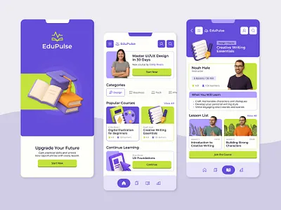 Online Learning Mobile App UI 3d app courses design education elearning figma interface learning mobile platform product ui ux