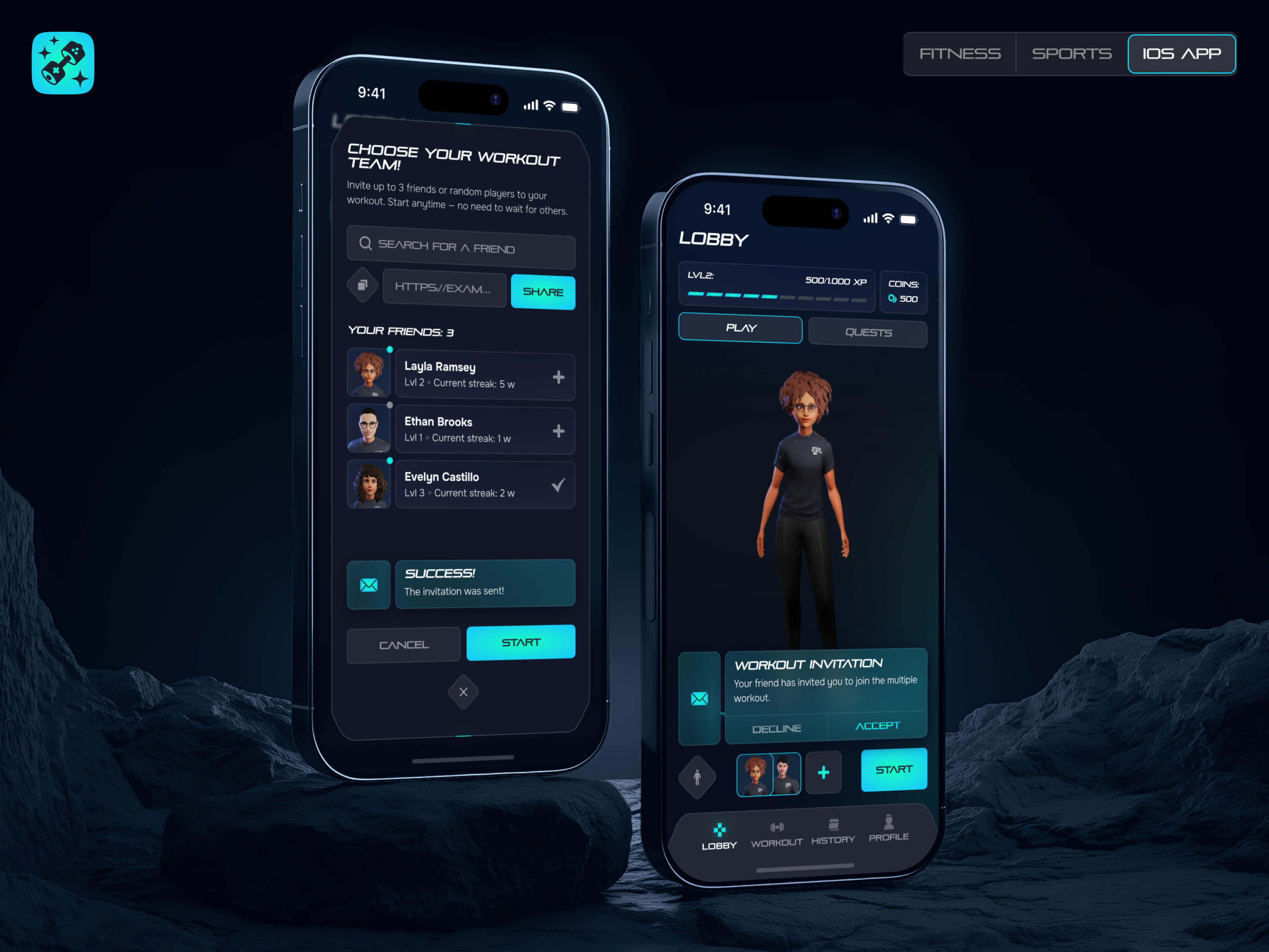 Example of Social Fitness Mobile App UI – Ready Player Fit