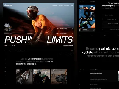 Statement. - Bike Community clean cycling dark mode design graphic design homepage interaction design landing page layout lifestyle minimalist modern sports typography ui uiux web web design website website design