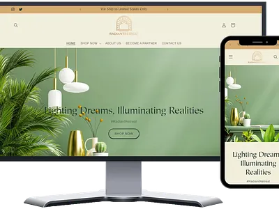 RadiantRetreat – Lighting & Decor Dropship Store branding design dropshipping store ecommerce store graphic design logo shopify shopify store website design