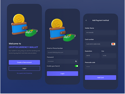 Cryptocurrency Wallet Mobile App UI/UX Design appdesigner appui cryptocurrencyui figma figmaapp figmadesign ios mobileappdesigner mobileapplication mobileui uidesign uidesigner uiux uiuxdesign