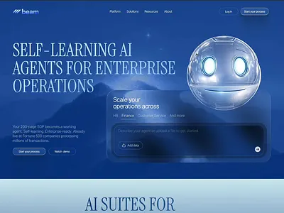 Beem—Self-Learning AI Agents Platform ai ai agent ai automation ai cloud ai pattern visualization ai powered ai startup ai tool ai website design animation artificial intelligence assistant homepage landing landing page software ui ux web website