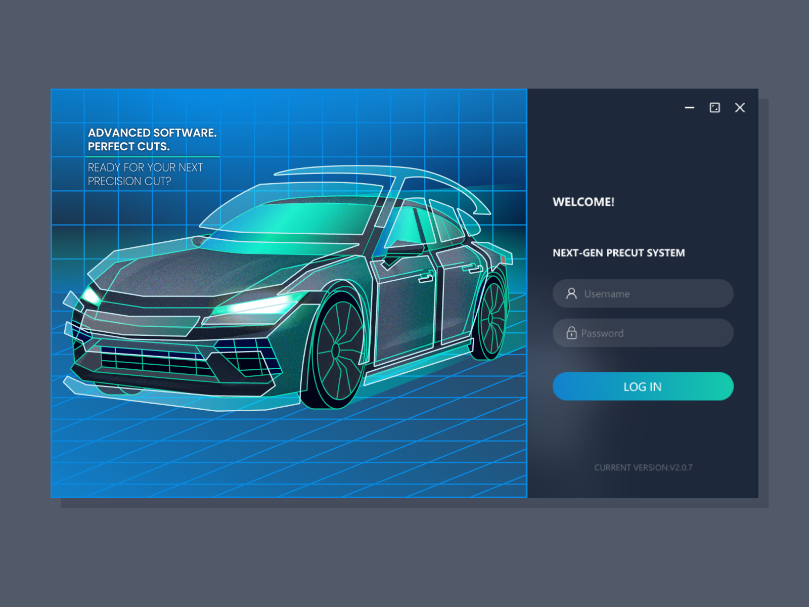 Example of Retrofuturistic login screen illustration for a PPF software